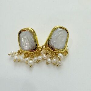Alexis Bittar Gold and White Pearl Cluster Drop Earrings